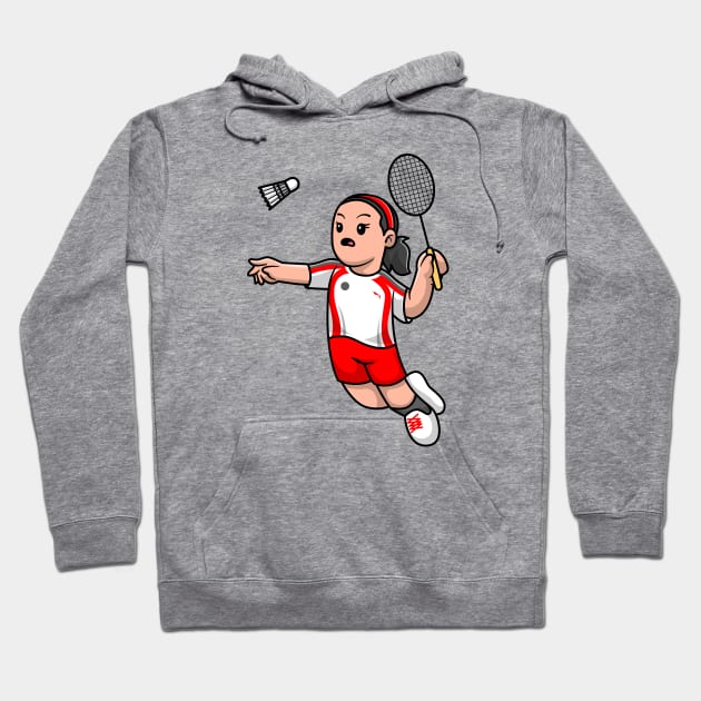 Cute Girl Playing Badminton Cartoon Hoodie by Catalyst Labs